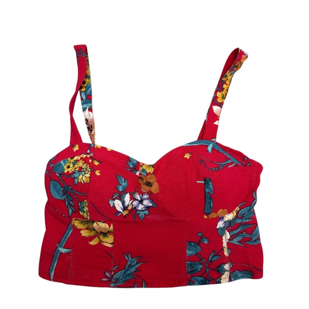 Bandβ Of Gypsies Tank Top Womens Medium Red Floral Smocked Lined Boho Camisole